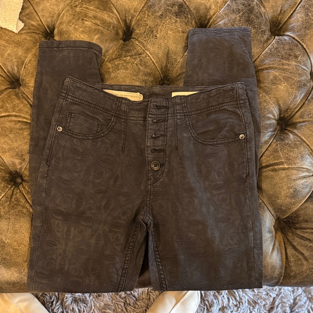 Anthropologie Pilcro Women's Dark Gray Patterned Button-Fly Jeans